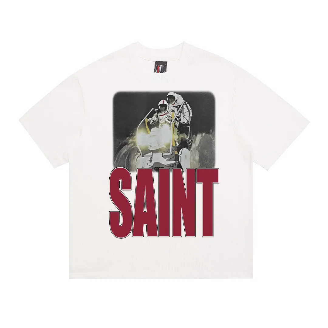 Saint Michael space comic print retro Vintage loose short-sleeved T-shirt with digital white ink direct printing. The fabric is breathable and the pattern is three-dimensional and clear. Fabric: Double yarn 240g Style number: S901 Size: S-M-L-XL Color: White Price: P110